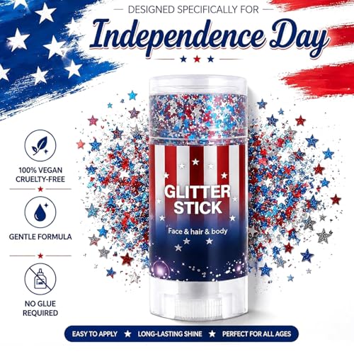 4th of July Red White Blue Glitter Stick Kit - Face & Hair