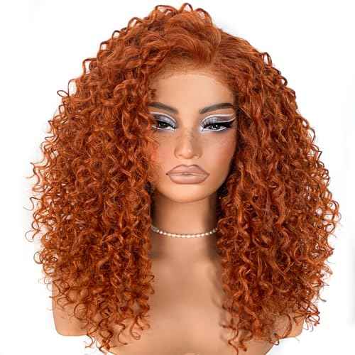 Glueless Ginger Curly Wig Pre-Plucked Wear And Go Synthetic HD Lace Front Wig 13x6 Layered Afro Curly Wig For Beginners 18 Inch