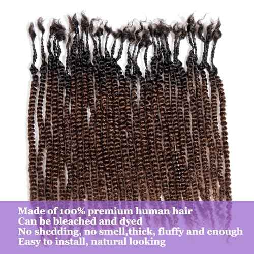 Teresa 8 Inch Microlocs Human Hair Extension - Curly Ends, Full Handmade Dreadlocks Twist for Women (T1B/4, 8 Inch 30 Strands)