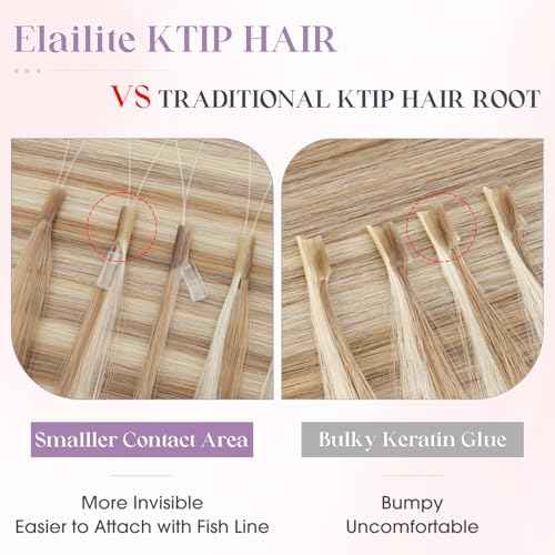 Elailite K Tip Hair Extensions Human Hair Real Remy Hair Golden Brown & Bleach Blonde 16 Inch U Tip Ktip Utip Keratin Bond Hot Fusion Pre Bonded Hair Extensions for Women 50G 50Strands