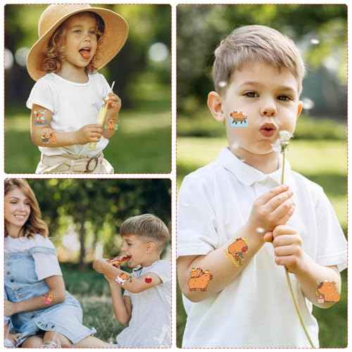 Cute Capybara Temporary Tattoos - 200+ Capybara Birthday Party Decorations Favors Supplies Funny Animals Tattoos Stickers Capy Themed Party Decor Gifts Rewards Prizes for Boys Girls