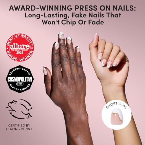 Glamnetic Short Oval Press On Nails - Abstract French Tips, 30-Piece Kit