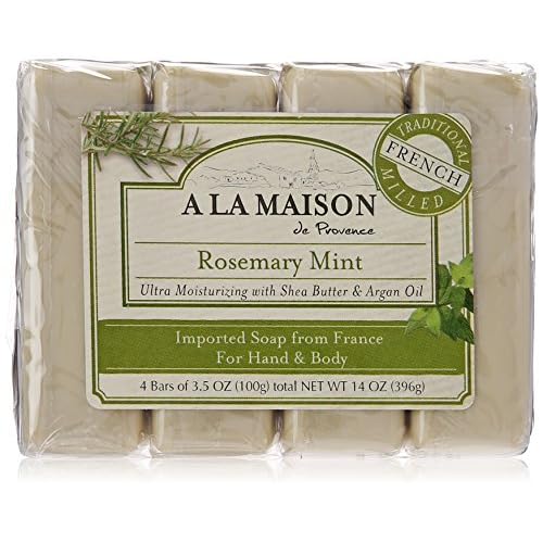 A LA MAISON Rosemary Mint Bar Soap - Triple French Milled Natural Moisturizing Hand Soap Bar (4 Bars of Soap, 3.5 oz)