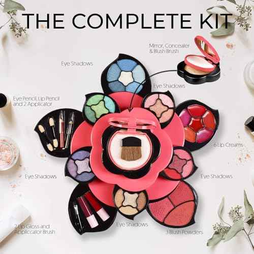 Toysical Makeup Kit for Teens - Flower Palette Gift Set for Teen Girls and Women - Makeup for Girls 10-12 - Petals Expand to 3 Tiers - Variety Shade Array - Full Starter Kit for Beginners