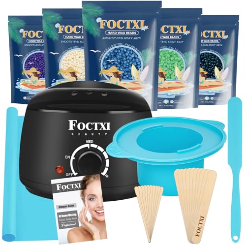 Waxing Kit for Women and Men, Wax Warmer Hair Removal for Sensitive Skin at Home with Beads & Silicone Pot, Hard Wax Warmer for Face, Legs, and Body, Machine, 5 Pack Beads, Accessories, Black