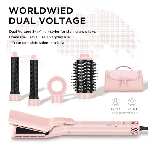 Dual Voltage 5-in-1 Travel Hair Dryer Brush Set with Ionic Technology