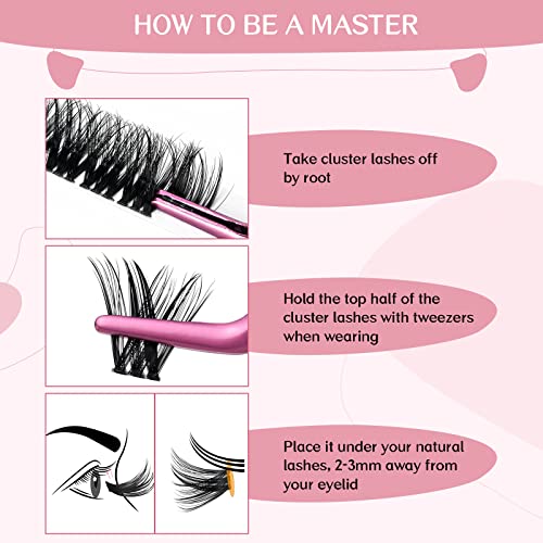 Cluster Lashes 72 Pcs Lash Clusters DIY Eyelash Extension Individual Lashes D-12mm Thin Band Easy to Apply at home Lashes (Adore, D-12mm)