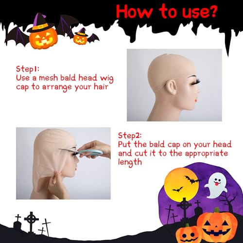 Halloween Bald Caps Latex Wig Set - 8 Pcs Costume