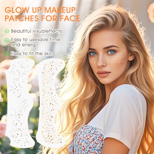 Face Glitter Freckles, Glow Up Makeup Patches for Face, 10pcs Gold Sparkle Freckles, Face Glitter Makeup Speckles, Glitter Makeup Accessories for Women, Faux Glitter Freckles Face Tattoo (Golden Star)