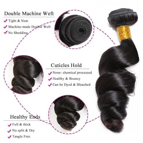 FuivJuix #1B Loose Deep Wave Human Hair Bundles - 3 Pack 30/32/34 Inch, Unprocessed Brazilian Virgin Hair, Natural Black