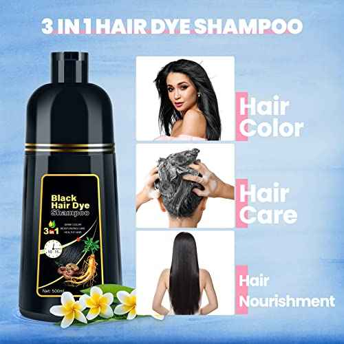 IIIMEIDU Hair Dye Shampoo for Gray Hair Coverage, 3 in 1 Natural Black Dye for Women Men, 500ml