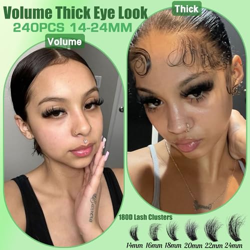 Lash Clusters Kit 14-24mm 180D Volume Eyelash Extensions 240Pcs