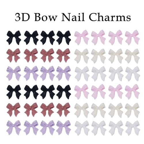 Color Bows Nail Charms Pink White Purple Beige Black Bowknot 3D Cute Nail Charms White Flatback Nail Pearls for Manicure DIY Crafts Jewel Accessories