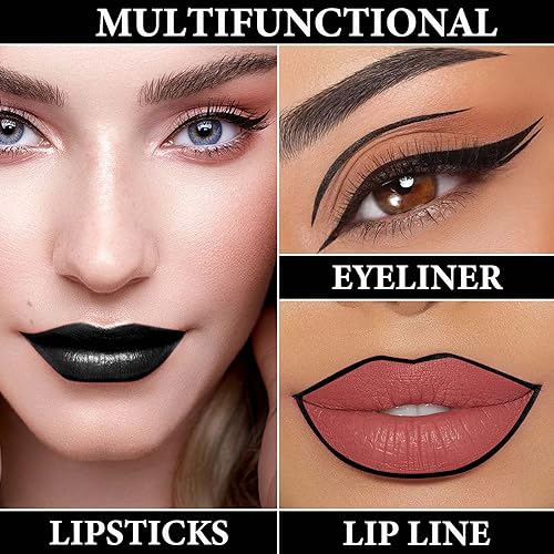 Black Matte Lipstick & Lip Liner Set - Waterproof Velvet