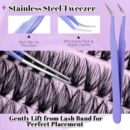 CyanoooGenesis 30D+40D+50D+60D Lash Clusters Kit for Beginners – 640Pcs/320 Pairs 9-16mm 8-Length False Lashes with Dual-Head Bond & Seal, Precision Tweezer for DIY Lash Extension