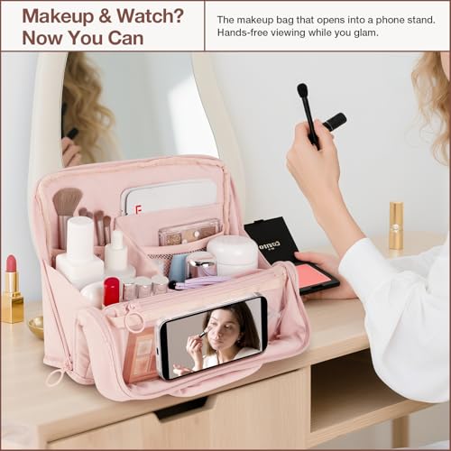 Abiudeng Stand-Up Makeup Bag with Phone Holder
