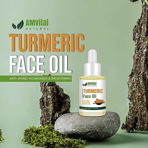 AMVital Turmeric Face Oil for Daily Use - Lightweight Facial Oil with Plant-Based Ingredients - Fast-Absorbing Formula for Smooth Looking Skin - 30ml Bottle