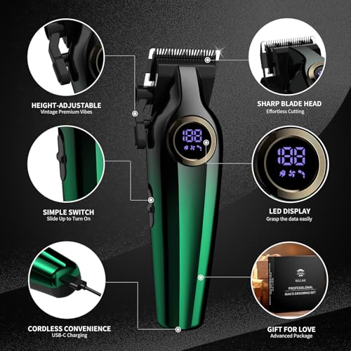 BILLAR Professional Hair Clipper for Men Hair Cutting Kit Men's Beard Trimmer Hair Trimmer Shaver Cordless Barber Clippers and Trimmers£¨Green£©