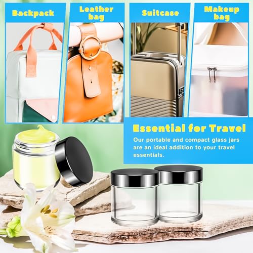 MotBach 4oz Glass Jars with Lids - 3 Pack, 120ml (Black Variation) with Inner Liners & Mini Spatulas