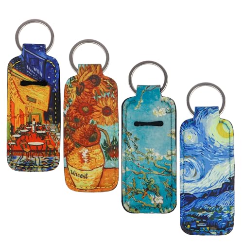 4-Pack Lip Balm Holder Keychain with Elastic Fabric Sleeve