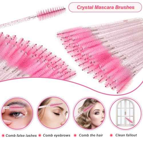 200PCS Disposable Eyelash Extension Kit for Professionals ? Lash Spoolie Brushes, Micro Swabs, Mascara Wands, Lip Brushes for Eyelash Extensions, Tattoo, Lipstick Application(Crystal Pink)