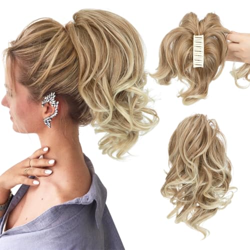 CJL HAIR Claw Clip for Short Ponytail & Hair Extensions - Gold & Beach Blonde Tips