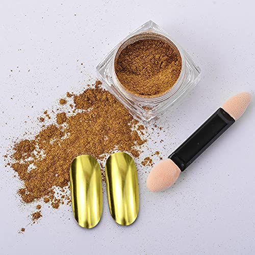 Black Mirror Powder Metallic Chrome Powder,2 Jars Gold Black Nail Art Mirror Glitter Effect Chrome Pigment Powder Dust Manicure Tips with Sponge Applicators