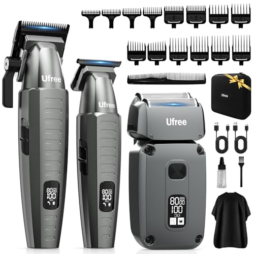 Ufree 3 in 1 Hair Clippers for Men Professional, Beard Trimmer and Foil Shaver Electric Razor, Cordless Barber Clippers and Trimmers Set for Hair Cutting and Grooming, Gifts for Men
