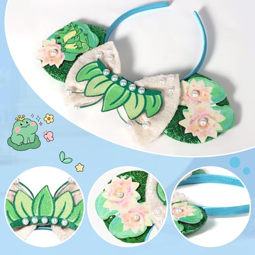 CANMIL Frog Mouse Ears Headband Sparkling Princess Bow Hair Accessory for Women & Girls