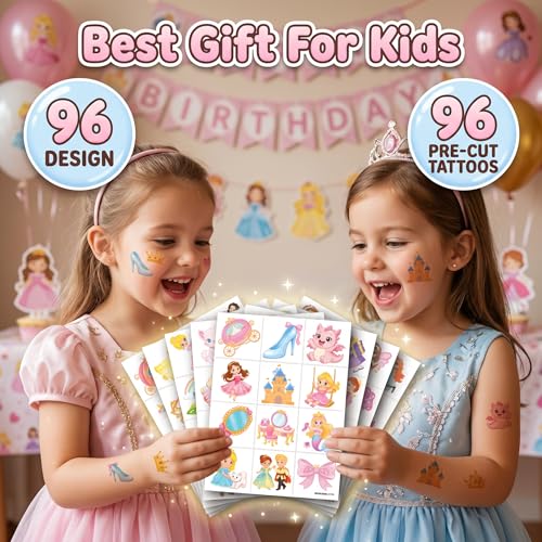 96 Princess Temporary Tattoos for Kids | Cute Party Favors