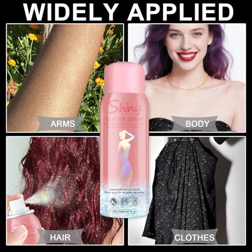 Glint-Rainbow Body Glitter Spray,Glitter Spray for Hair and Body,Long-Lasting Shimmer Powder Hairspray for Festival Concert Party Rave Accessories (Glint-Rainbow)