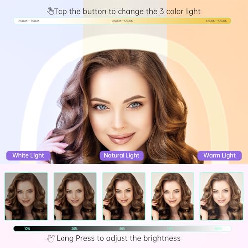 FUNTOUCH Wall Mounted Makeup Mirror with Light, Oval Rechargeable Double-Sided 7X/1X Magnifying Mirror, Vanity Mirror Dimmable 3 Color Light, 360¡Æ Extension Rotation Foldable 13.5 in