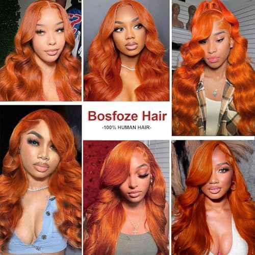 32 Inch Ginger Lace Front Wigs Human Hair Body Wave Wigs 13x4 HD Transparent Lace Frontal Glueless Ginger Orange Wigs Human Hair 180% Density Orange Wig Pre Plucked With Baby Hair