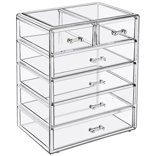 Sorbus 6-Drawer Acrylic Makeup Organizer with Brushes & Jewelry Storage