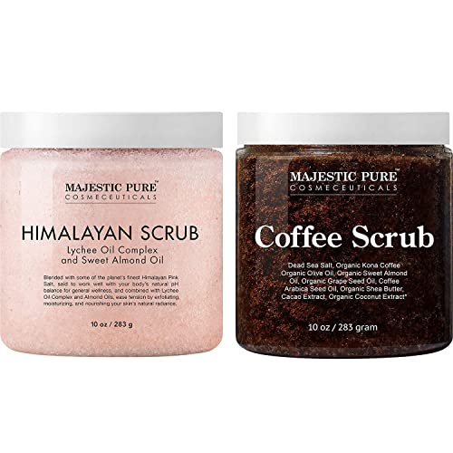 Majestic Pure Himalayan Body Salt and Coffee Scrub Bundle Exfoliating Salt and Cellulite Scrub Combo