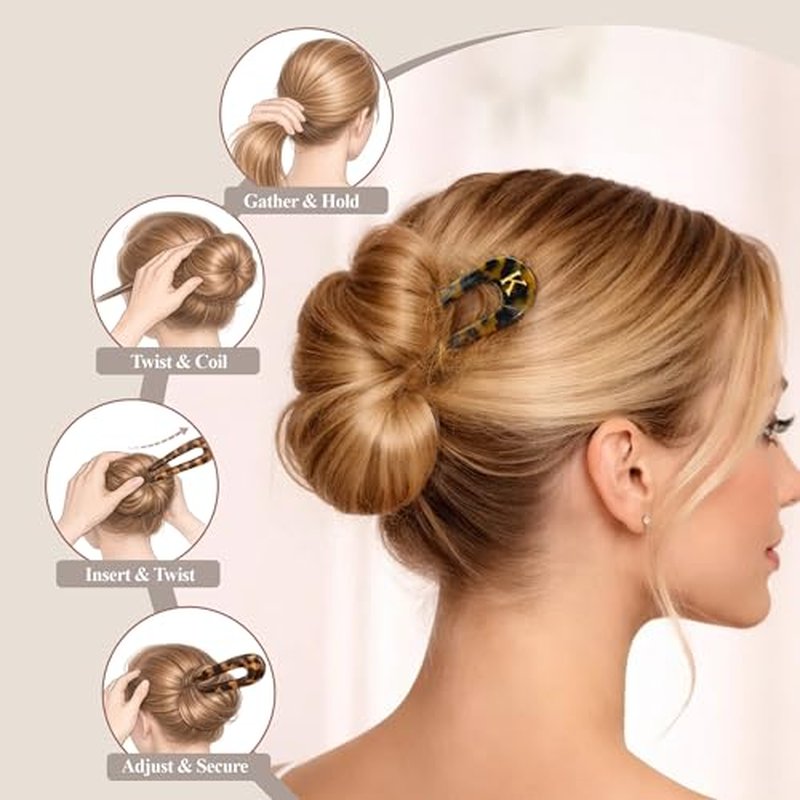 Personalized French Hair Pin Set for Women - 5.3 Inch Tortoise Shell