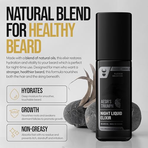 The Beard Struggle Night Liquid Elixir Beard Oil - Platinum Collection - Aesir's Triumph (1.35 Fl oz) - Beard Oil for Men - Natural Blend for Softens, Moisturizing, & Healthier Beard Growth