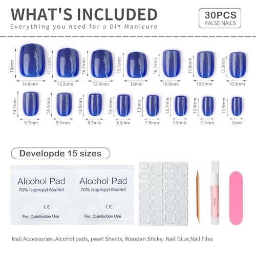 Royal Blue Cat Eye Press On Nails Short Square 30 Pcs