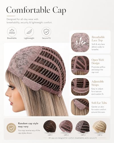 Light Gold Bob Wig with Bangs 12 Inch Short Straight Heat Resistant