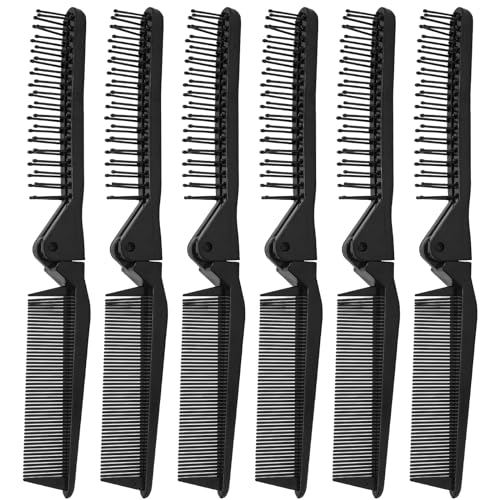 Qjaiune Hair Comb, 6 PCS Travel Foldable Brush Comb Portable Folding Hairdressing Tools, Anti-Static Hair Comb Mini Pocket Comb for Men Women (Black)