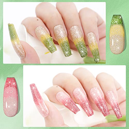 Biutee Glitter Temperature Color Changing Gel Nail Polish Gel Set 6 Colors Temperature Mood Changing Reflective Glitter Gel Polish Soak Off UV LED Nail Polish Set