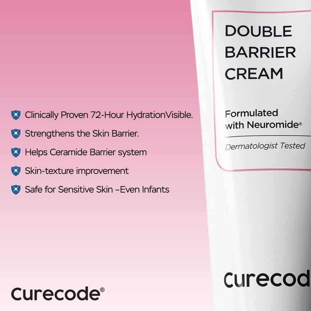 CURECODE Double Barrier Cream 80ml (2.71 Fl Oz) Korean Skin-Biome Science with Neuromide, Encourages Ceramide, Soothes Sensitive & Dry Skin, Strengthen and Repair Skin Barrier EWG verified
