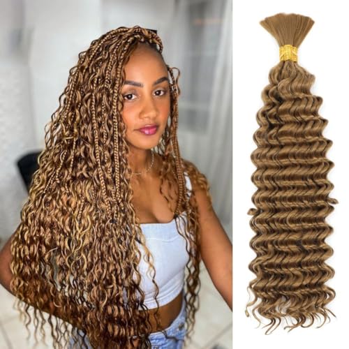 Braiding Hair Boho Hair for Braiding Deep Wave Braiding Hair for Woman Boho Braids Wet and Wave, Bulk Braiding Hair For Micro Braids Curly Deep Bulk 20 Inch Nature Black