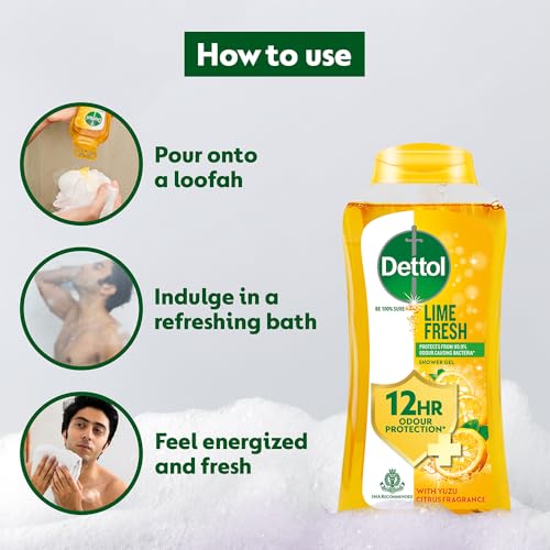Dettol Body Wash and Shower Gel | Lime Fresh | For Women and Men | 250ml (8.45 fl oz)