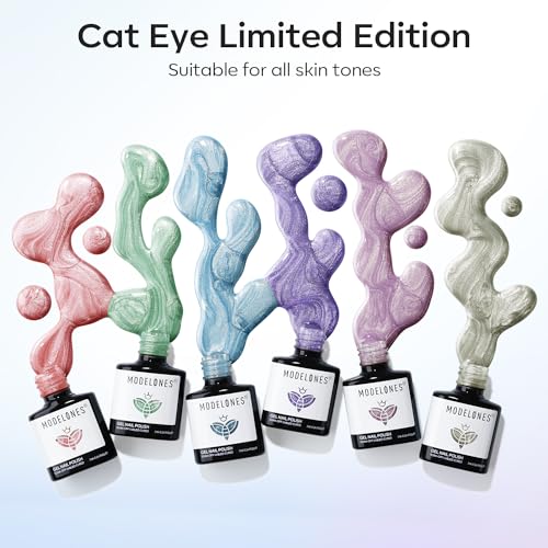 Modelones Cat Eye Gel Nail Polish Set with Glitter - A-1 Galaxy Variant, 6 Colors
