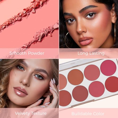 10-Color Blush Palette with 2 Brushes – All Skin Tones