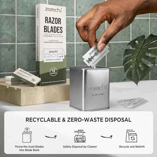 Zomchi Double Edge Razor Blades, 60 Counts Safety Razor Blades for Shaving, Platinum Stainless Steel Shaving Blades for Men and Women, Fits All Standard Double Edge Razors