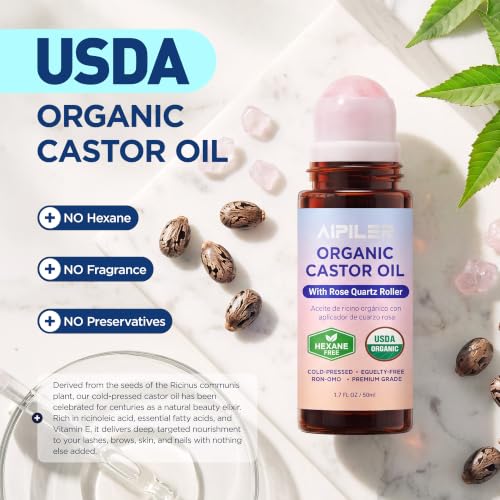 Organic Castor Oil Roller with Rose Quartz Ball - 1.7 fl oz