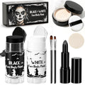Black & White Halloween Makeup Kit - Face Paint, Lipstick & Setting Powder
