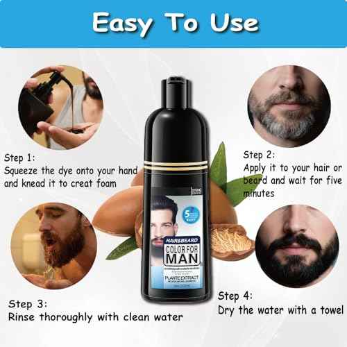 Black Beard Dye For Men, Natural Beard Dye Black For Gray Coverage, No-Mess Formula, Quick Coloring And Long-lasting Effect(200ML)